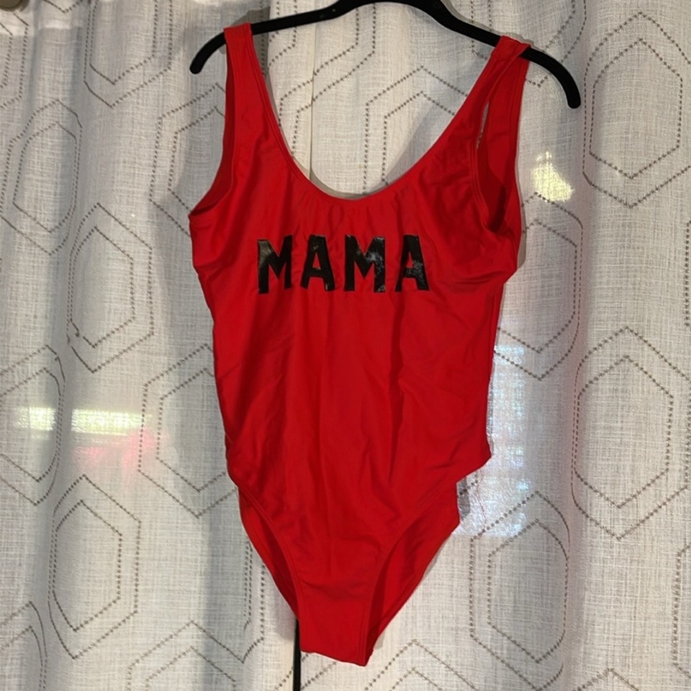 MAMA L Red One Piece Bathing Suit Swimwear Worn 1X for Vaca Photos CLEAN EX COND
